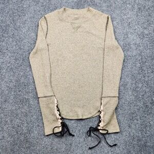 Free People Mountaineer Lace-Up Cuff Thermal Waffle Womens Medium Green Knit